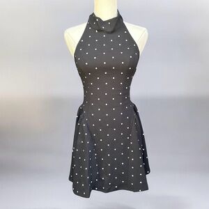 Elegant Black Polka Dot Halter Dress